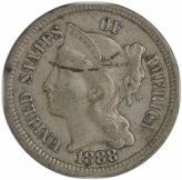 1888 Three Cent Nickel EF Uncertified #908