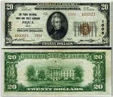 Piqua OH-Ohio $20 1929 T-2 National Bank Note - Ch #1006 Piqua NB and TC VF