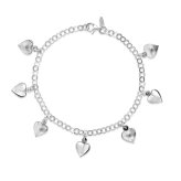 Silver Puffed Heart Charm Anklet