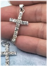 Rhinestone Cross Charms Pendants Silver Tone with Bail - Set of 8