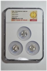 Silver Roosevelt Dime Trio in NGC MS 65 Tri-Holder Set