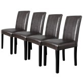 Brown Leather Parson Chairs Set of 4