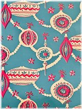 Fuchsia Ornaments on Blue Vintage Christmas Wrapping Paper