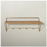 Brass-Accented Wall Shelf with Hooks