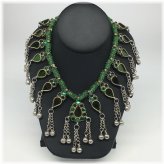 Jingle Bell Afghan Necklace with Green Glass Accents