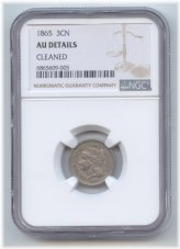 1865 NGC AU Details Three Cent Nickel