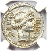 Julius Caesar Silver Denarius Coin - 46 BC - NGC Choice XF - 5/5 Strike