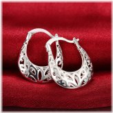 Floral U-Shaped Sterling Silver Hoop Earrings