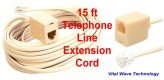 Almond Ivory 15ft Telephone Extension Cord RJ11 Adapter