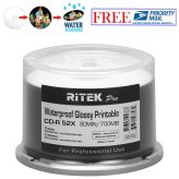 Ritek Pro Glossy White CD-R with Water Resistant Inkjet Printable Surface (50-Pack)