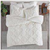 White Geometric Cotton Duvet Cover Set