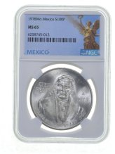 Mexican Luster 100 Peso Silver Coin - 1978 NGC MS 65