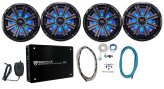 Marine Sound Pro Bundle: 8" Speakers with LED Lights, 4-Channel Amplifier, and Installation Kit