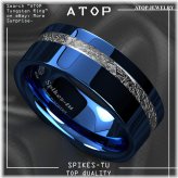 Blue Silver Inlay Tungsten Ring for Men