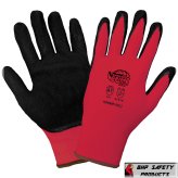 Red Nitrile Coated Nylon Gloves with Tsunami Grip - Pack of 12