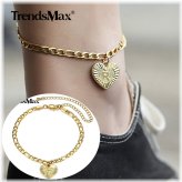 Golden Heart Initial Anklet with Figaro Link