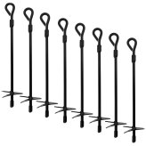 Black Steel Ground Stakes - Set of 8, 15-inch Anchors for Outdoor Use