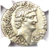 Imperial Roman Silver Denarius - 41 BC, Certified XF