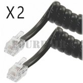 Black Coil Phone Cords - 2 Pack, 25ft Length