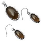 Brazilian Smoky Quartz Sterling Silver Pendant Earrings Set