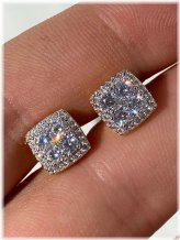 Silver Square Stud Earrings with CZ Stones and Gold Plating