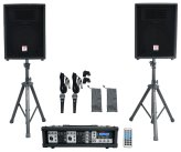 Soundstage Bundle: Mixer/Amp with Dual 10" Speakers, Stands, Mics, and Bluetooth Connectivity