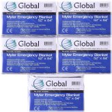 Mylar Emergency Blankets (54"x 82", Pack of 5)