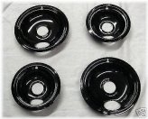 Porcelain Drip Pan Set for Whirlpool Roper Range Stove - 2 Large and 2 Small Bowls (