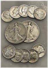 Silver Walking Liberty and Mercury Dime Coin Assortment