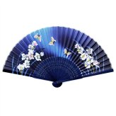 Blue Butterfly Lily Blossom Silk Hand Fan