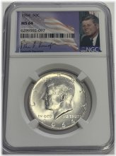 First Year Kennedy Silver Half Dollar with JFK Signature - NGC MS64