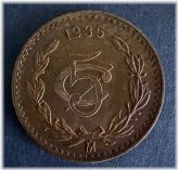 Mexico 5 Centavos Copper Coin (1935) - Choice AU