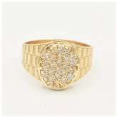 Oval CZ Yellow Gold Pinky Ring
