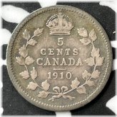 Silver Round Leaves - 1910 Canada 5 Cents Lot#D1790