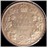 Canadian Silver Half Dollar from 1918