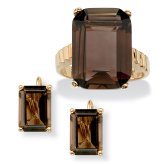 Smoky Quartz Gold-Plated Ring and Earrings Set