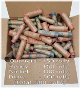 Assorted Preformed Coin Wrappers - 500 Rolls for Quarters, Pennies, Nickels, and Dimes