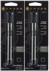 Cross Genuine Ballpoint Pen Refills, #8513, Black Medium, 2 Packs, 4 Refills