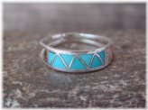 Turquoise Inlay Zuni Sterling Silver Ring - Size 10.5