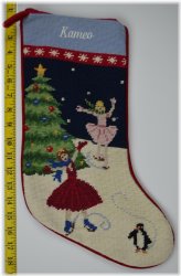 Frosty Skaters Wool Needlepoint Christmas Stocking