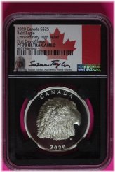 2020 PF 70 Bald Eagle Extraordinary High Relief Canada 25$ 1 OZ Silver NGC 6091