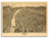 Elgin Illinois 1880 Historic Panoramic Town Map - 18x24