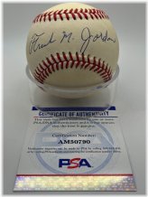 California Secretary of State Autographed Baseball by Frank M. Jordan with PSA DNA Certification