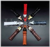 Black Alligator Leather Deployment Clasp Watch Strap in 12-24MM