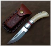 Bone Lockback Folding Knife with Leather Sheath