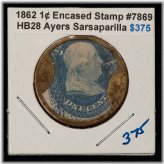 Ayers Sarsaparilla Trade Token - 1862 1c Encased Stamp