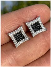 Sterling Silver Kite Square Black CZ Stud Earrings