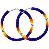 Deep Blue Beaded Leverback Hoops