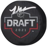 Luke Hughes Autographed 2021 NHL Draft Logo Hockey Puck