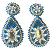 Blue White Teardrop Post Earrings